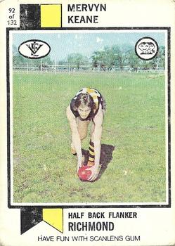 1974 Scanlens VFL #92 Mervyn Keane Front